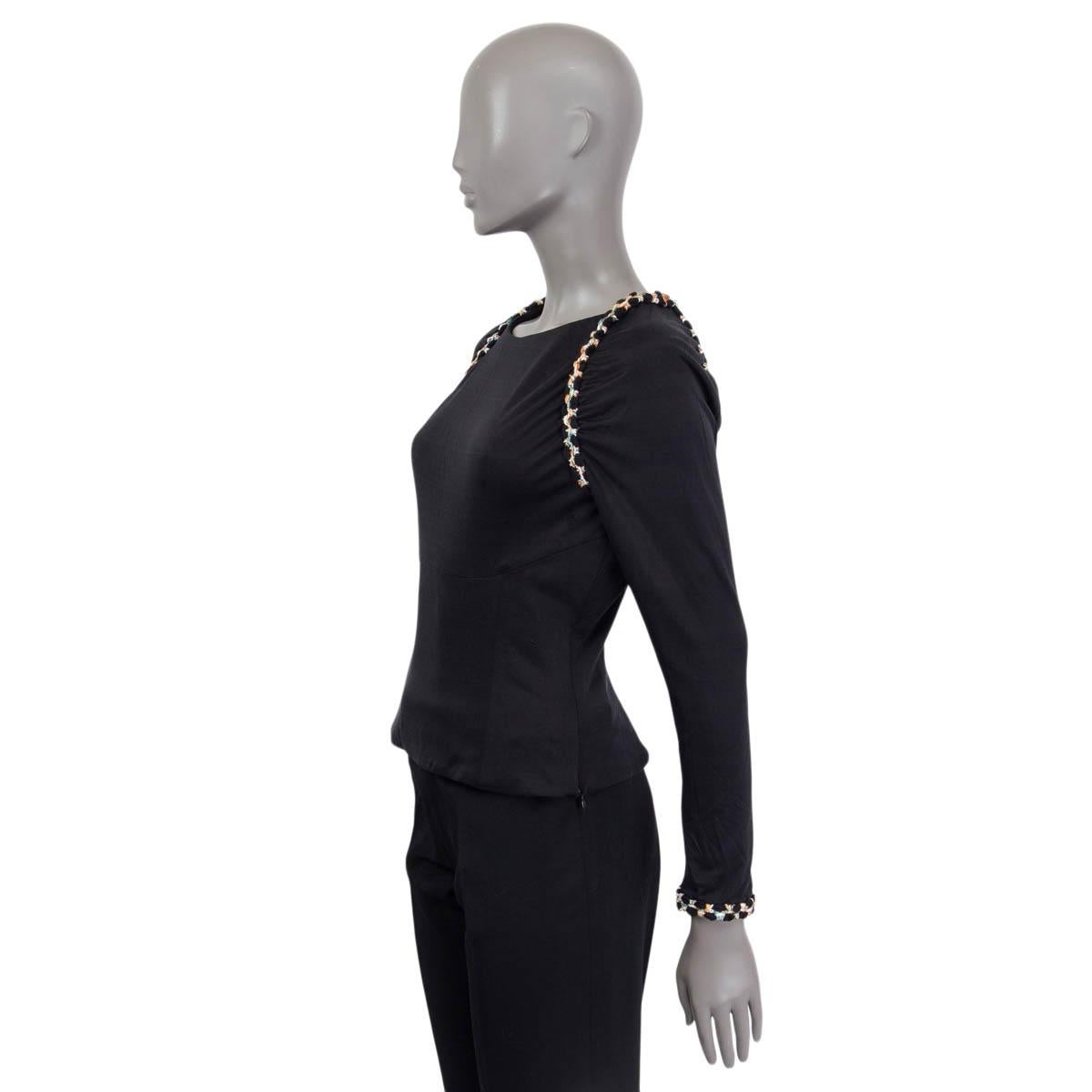Women's CHANEL black silk 2018 GREECE TWEED TRIM Long Sleeve Shirt 38 S For Sale