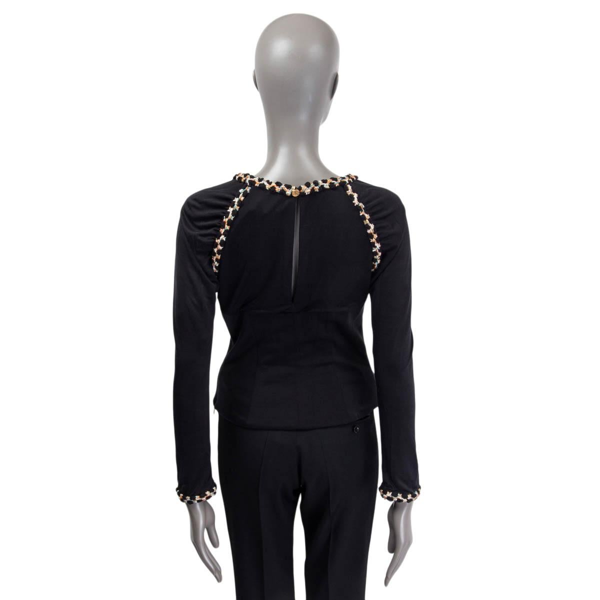 CHANEL schwarzes langärmeliges Hemd aus Seide 2018 GREECE TWEED TRIM 38 S im Angebot 1