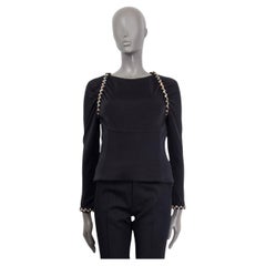 CHANEL black silk 2018 GREECE TWEED TRIM Long Sleeve Shirt 38 S