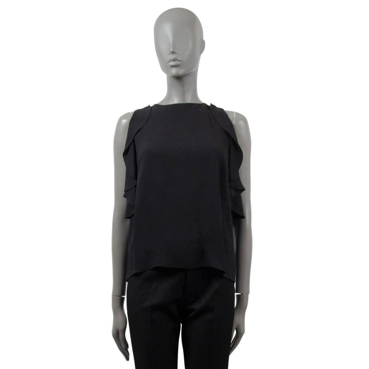 Black CHANEL black silk 2019 19B RUFFLED Sleeveless Blouse Shirt 38 S For Sale