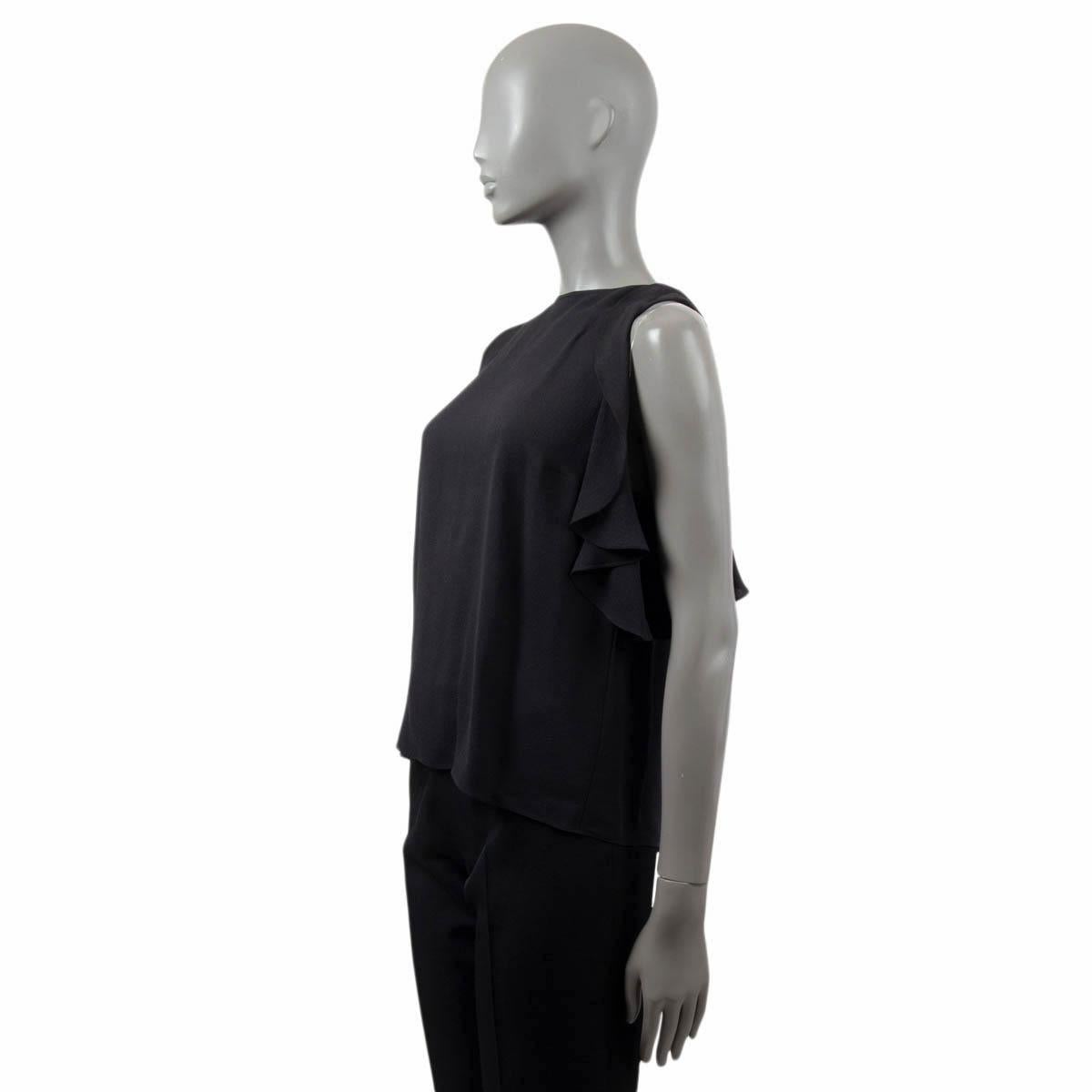 Women's CHANEL black silk 2019 19B RUFFLED Sleeveless Blouse Shirt 38 S For Sale