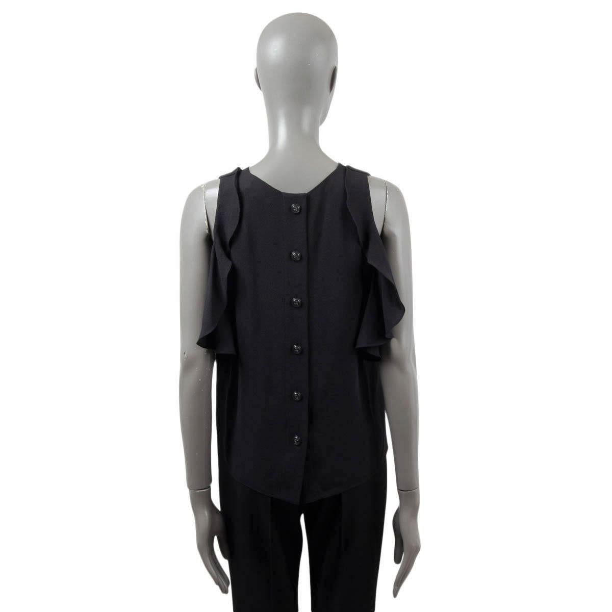 CHANEL black silk 2019 19B RUFFLED Sleeveless Blouse Shirt 38 S For Sale 1