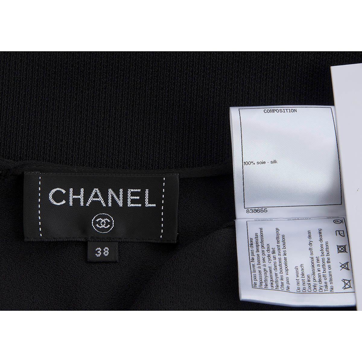 CHANEL black silk 2019 19B RUFFLED Sleeveless Blouse Shirt 38 S For Sale 3
