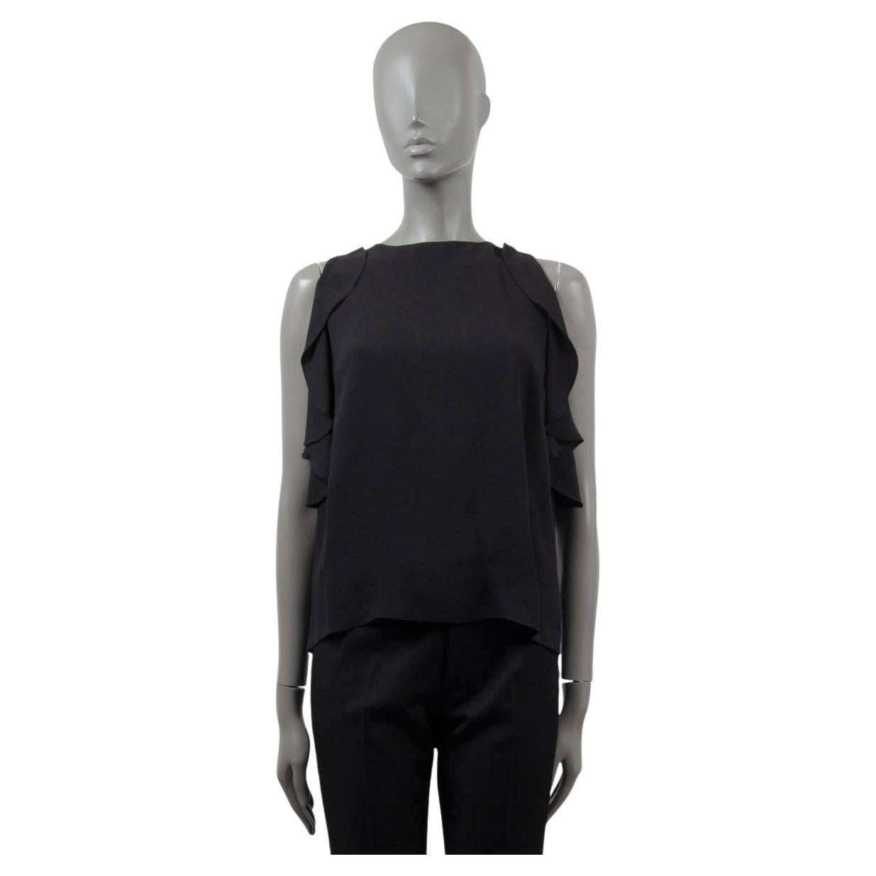 CHANEL black silk 2019 19B RUFFLED Sleeveless Blouse Shirt 38 S For Sale