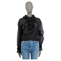 CHANEL black silk 2019 19K ORGANZA HOODED Blouse Shirt 38 S
