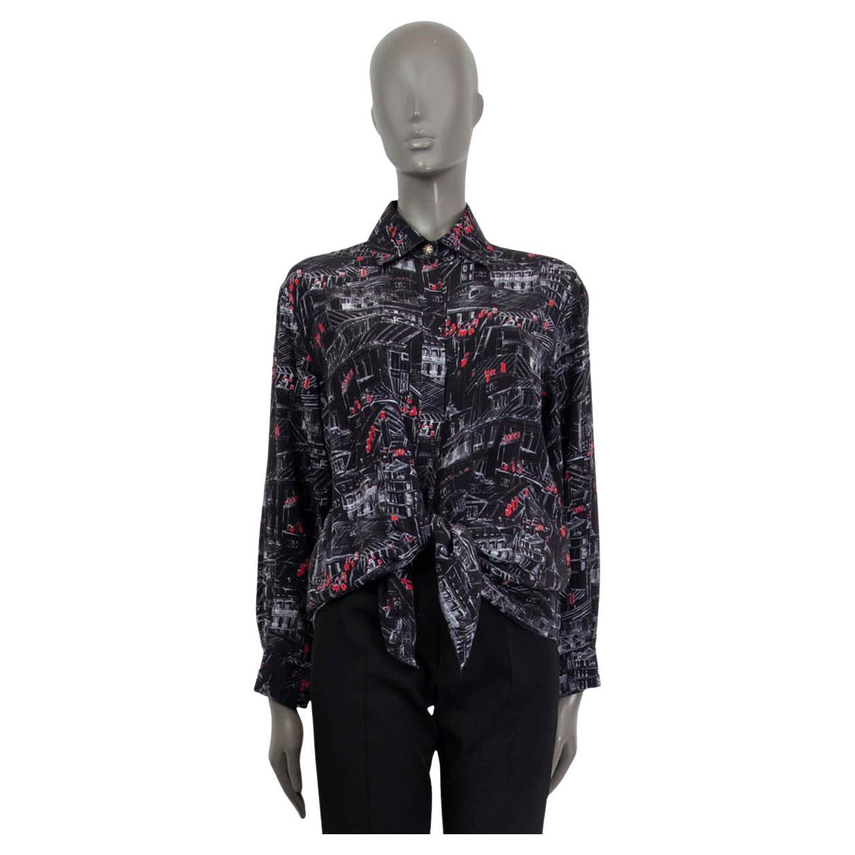 Chanel Black Silk 2020 Printed Tie Front Blouse Shirt 40 M