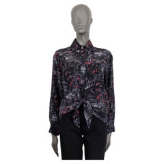 CHANEL black silk 2020 PRINTED TIE FRONT Blouse Shirt 40 M