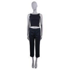 CHANEL black silk 2021 21S DIAGONAL STRIPE KNIT Tank Top Shirt 34 XS