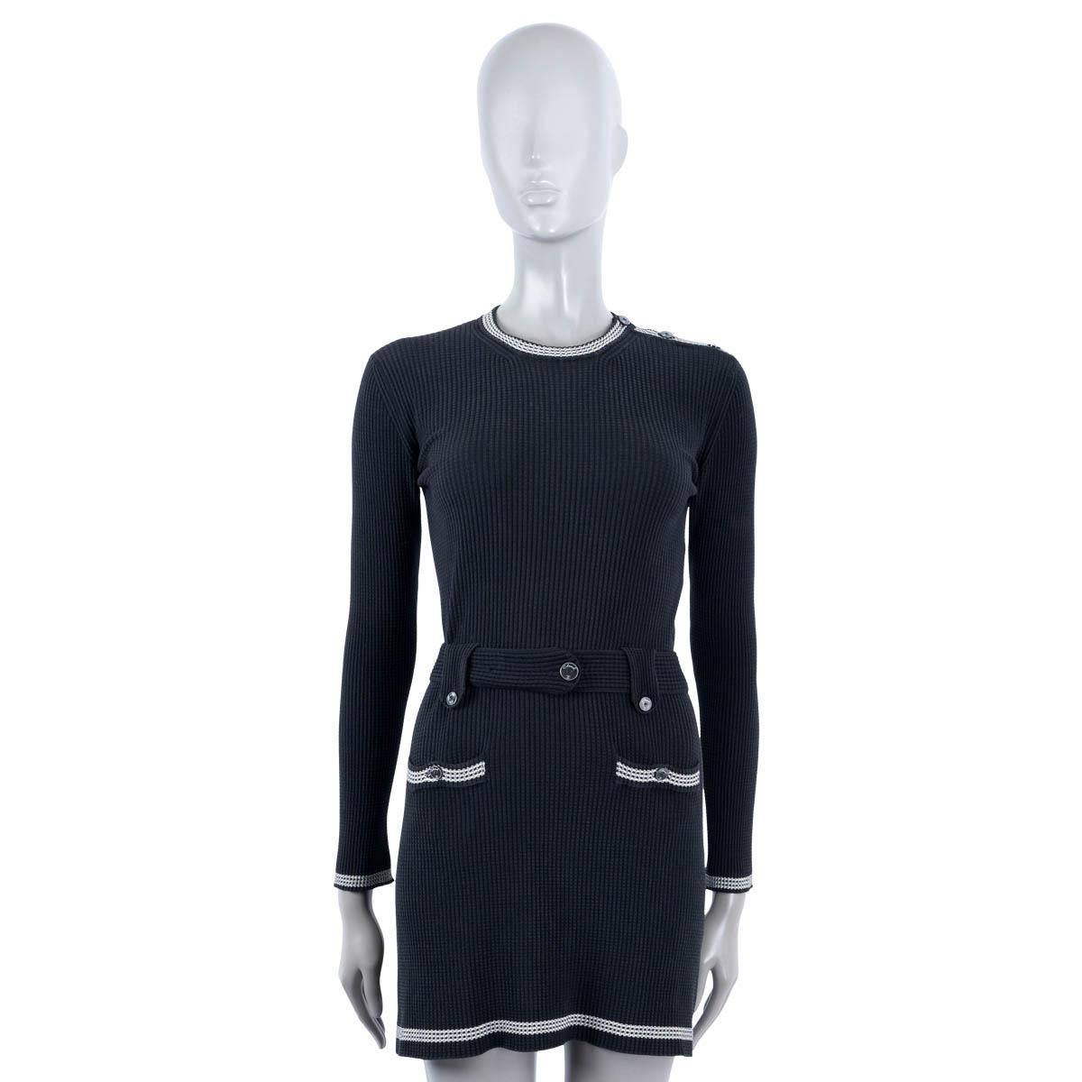 Women's CHANEL black silk 2022 22C DUBAI CONTRAST TRIM KNIT Dress 36 XS For Sale