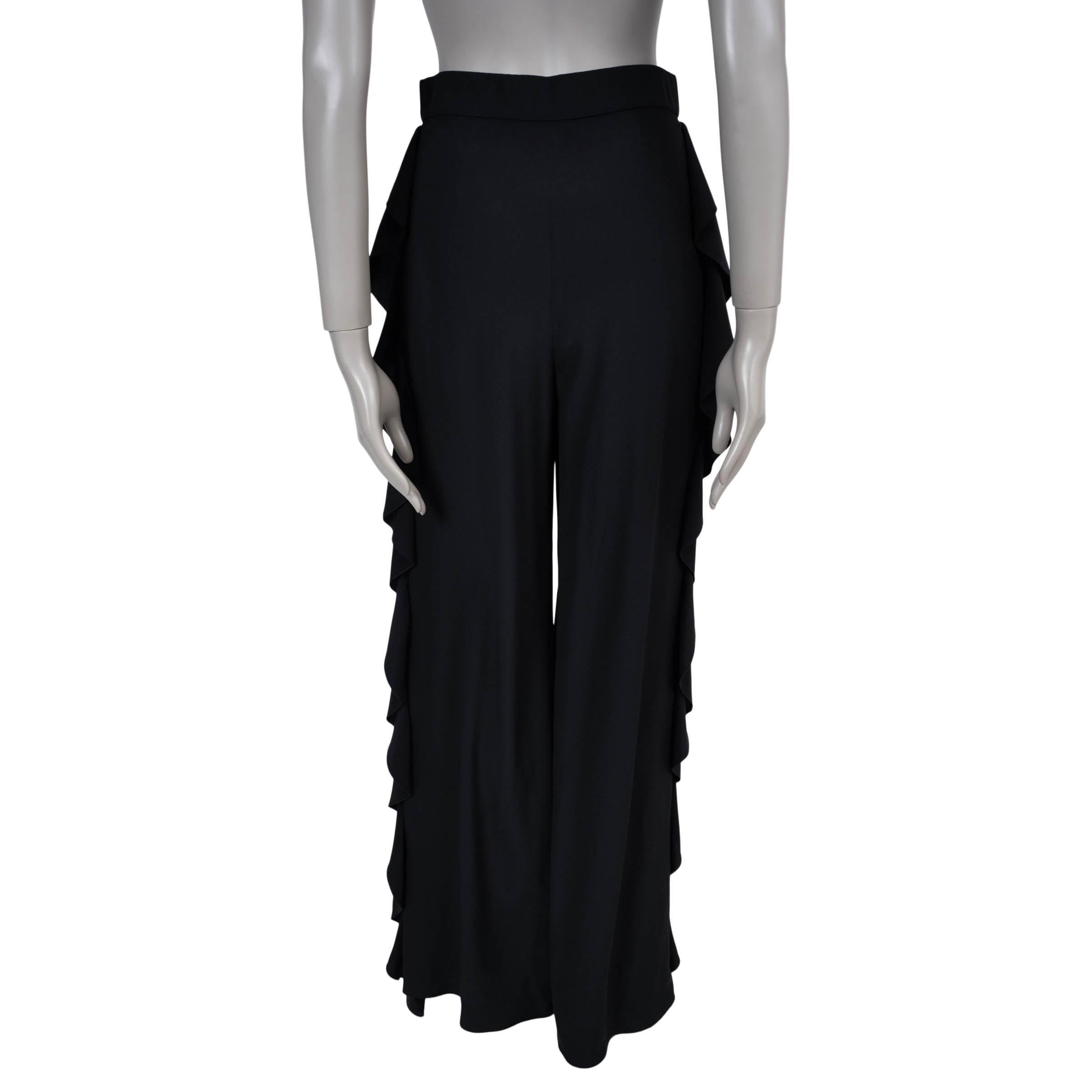 Black CHANEL black silk 21C CAPRI SIDE RUFFLE Pants 36 XS For Sale