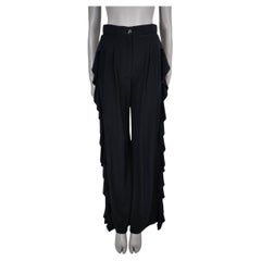 Chanel pantaloni in seta nera 21C CAPRI SIDE RUFFLE 36 XS