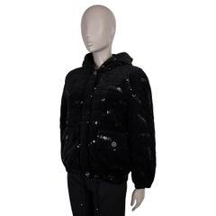 CHANEL black silk 22B SEQUIN VELVET DOWN Jacket 36 XS