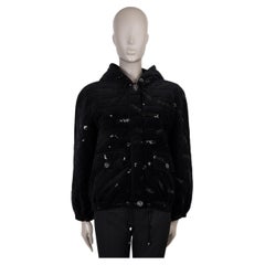 CHANEL black silk 22B SEQUIN VELVET DOWN Jacket 36 XS