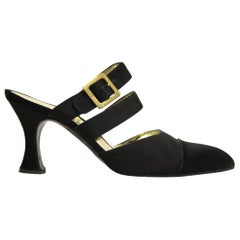 Chanel Black Silk and Leather Mules