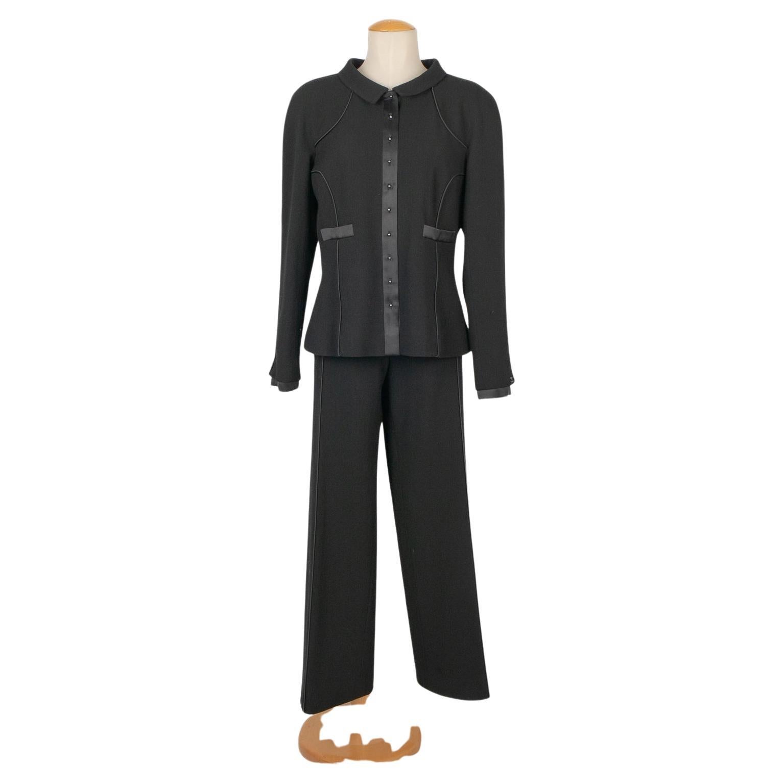 Chanel Black Silk and Wool Pant Suit Fall, 2002 For Sale