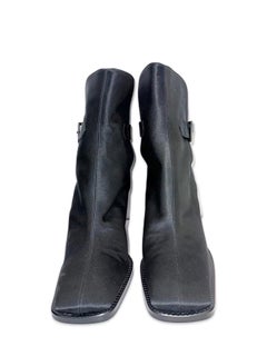 Chanel black silk ankle boots