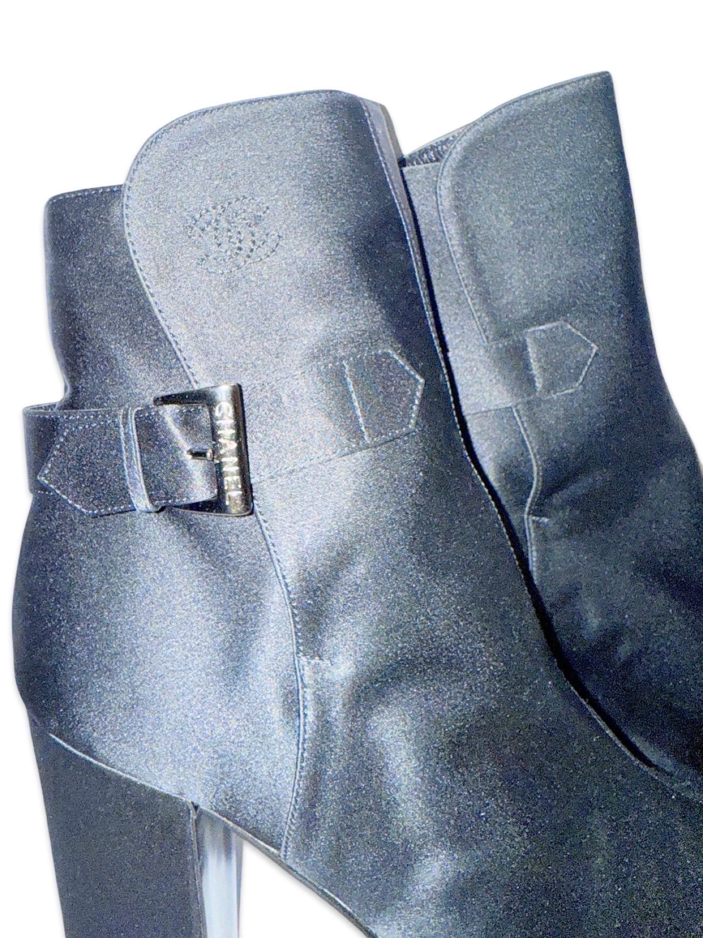 Black Chanel black silk ankle boots For Sale