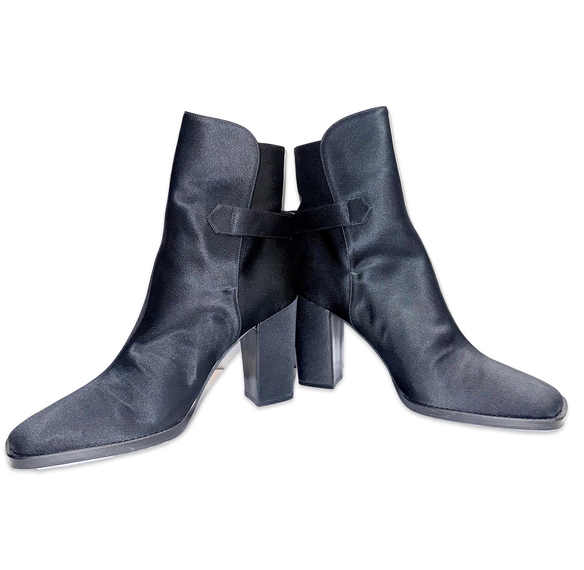 Chanel black silk ankle boots For Sale 1