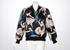 Chanel Black Silk Ballerina Print Bomber Jacket, 1990s