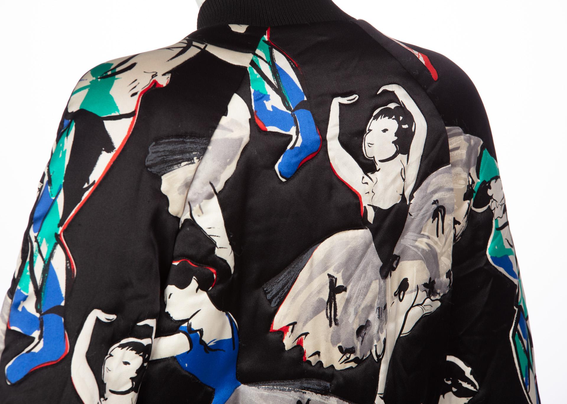 Chanel Black Silk Ballerina Print Bomber Jacket, 1990s 1
