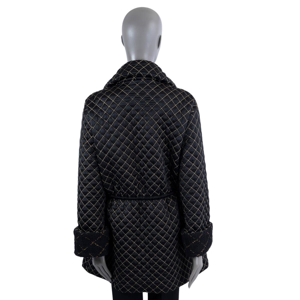 CHANEL black silk blend 2016 16K QUILTED Coat Jacket 36 XS 15A For Sale 1