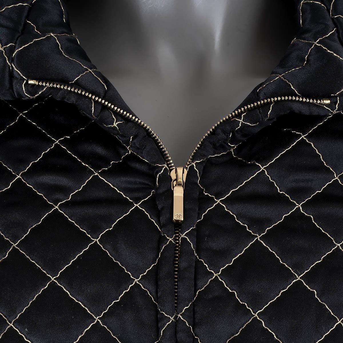 CHANEL black silk blend 2016 16K QUILTED Coat Jacket 36 XS 15A For Sale 2