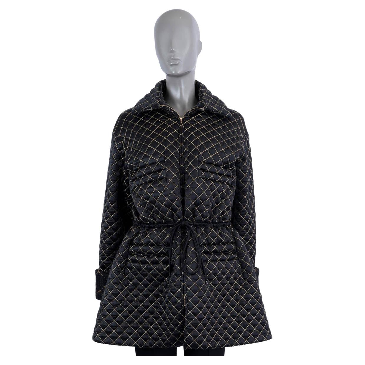 CHANEL black silk blend 2016 16K QUILTED Coat Jacket 36 XS 15A For Sale