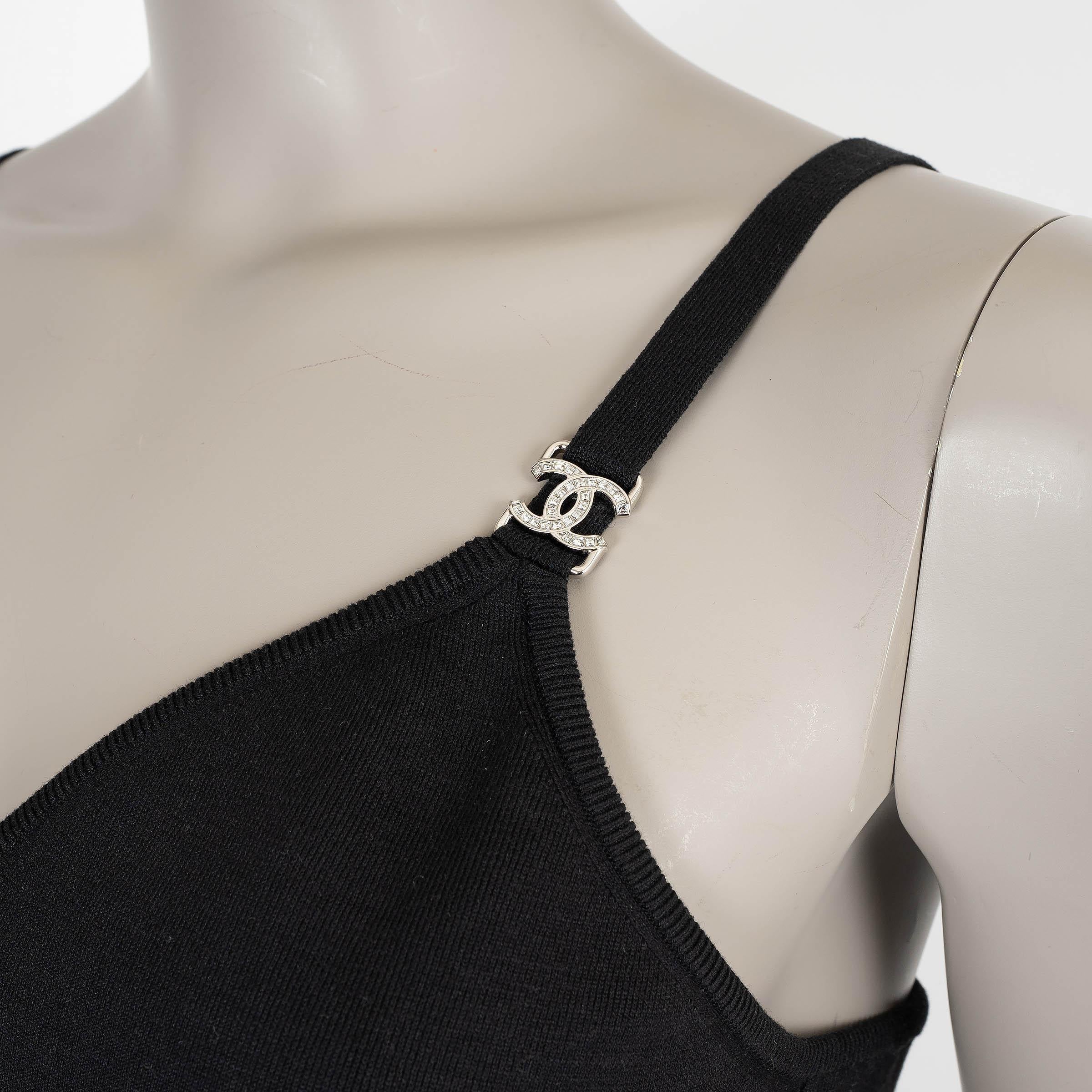 CHANEL black silk blend 20S CRYSTAL CC Tank-Top Shirt 40 M For Sale 1