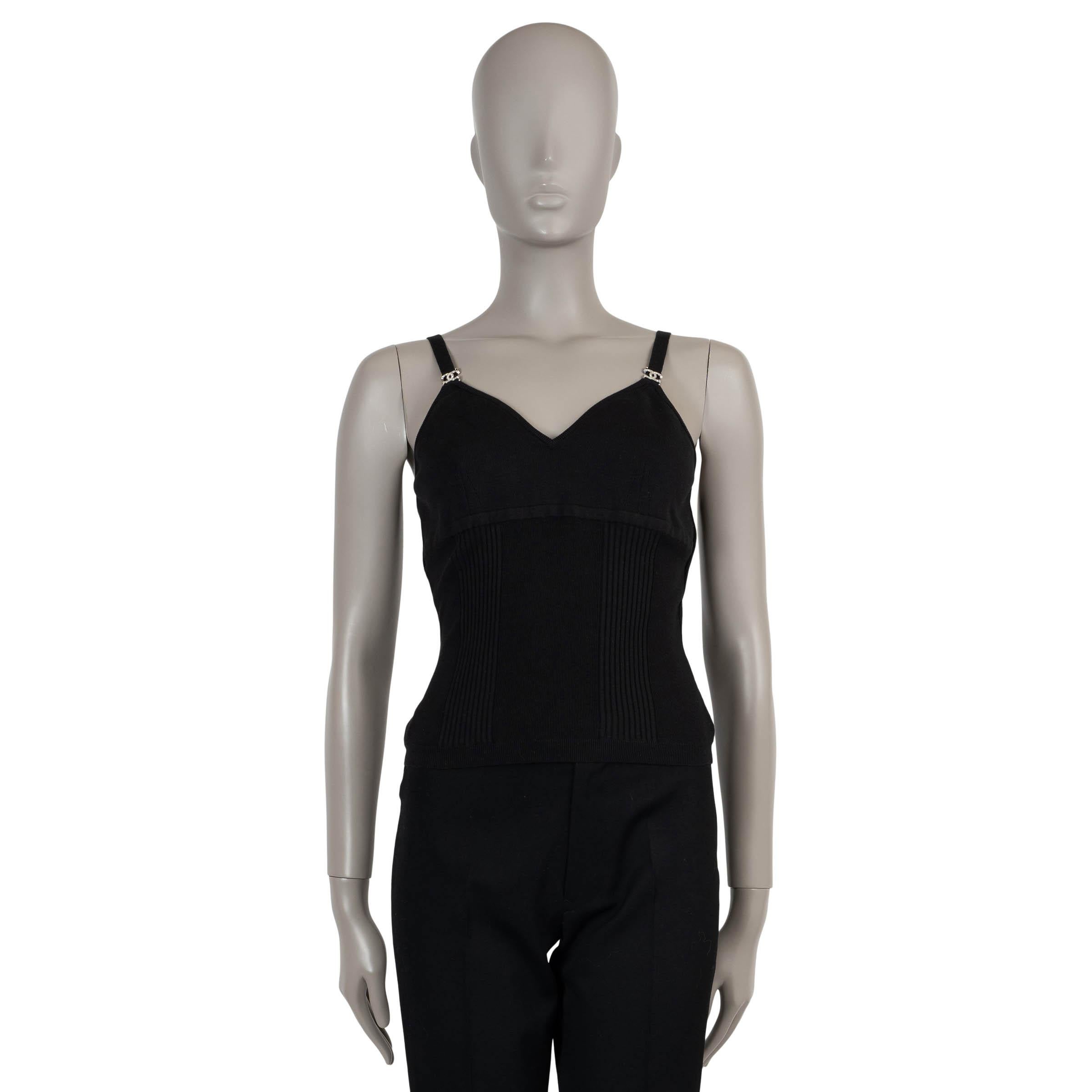 CHANEL black silk blend 20S CRYSTAL CC Tank-Top Shirt 40 M