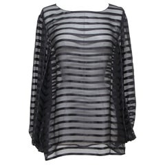 CHANEL Black Silk Blouse Shirt Top Long Sleeve Striped Bateau CC 2013 Sz 38