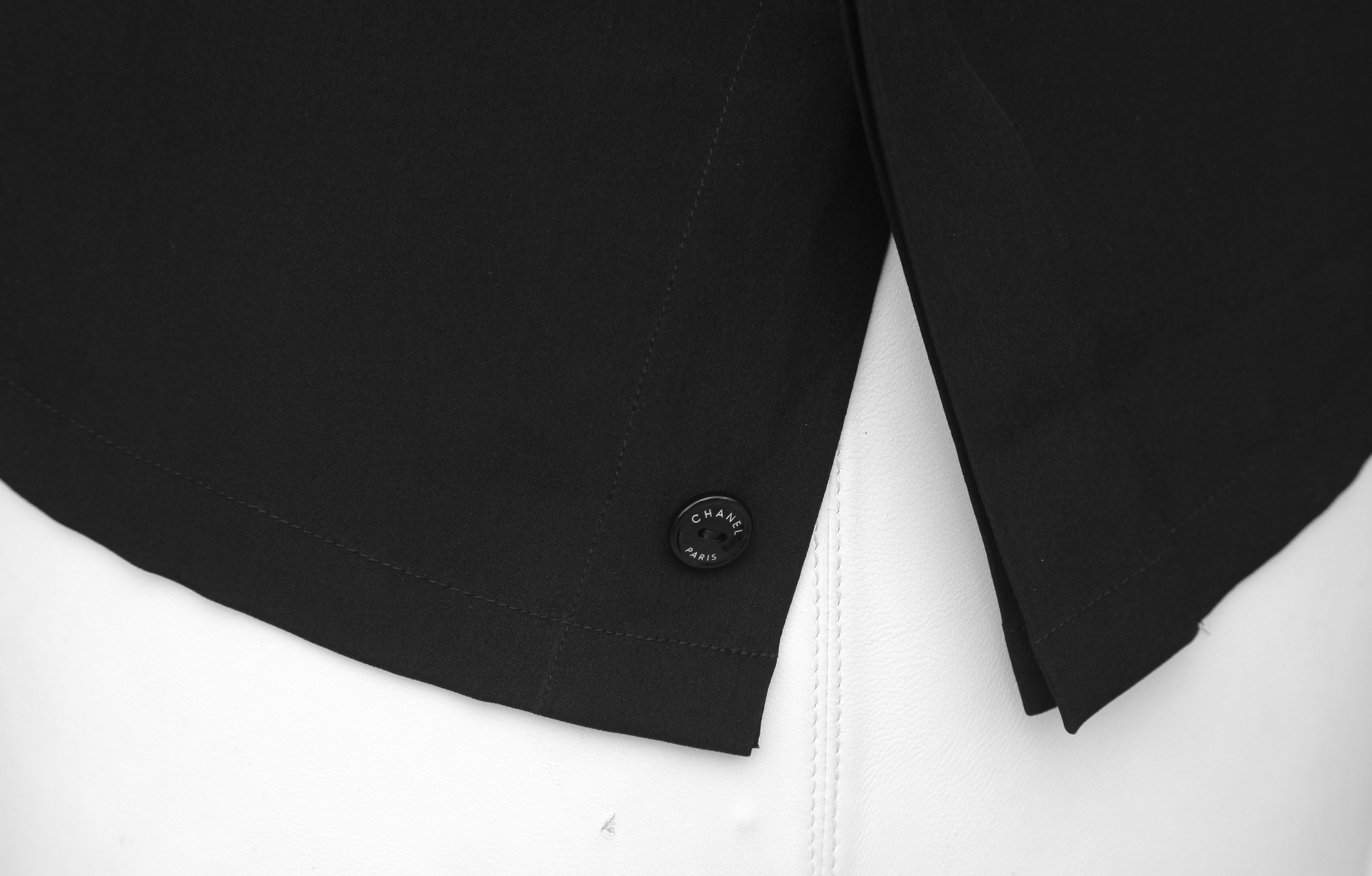CHANEL Black Silk Blouse Sleeveless Top Shirt Pleats V-Neck Buttons Sz 36 For Sale 2
