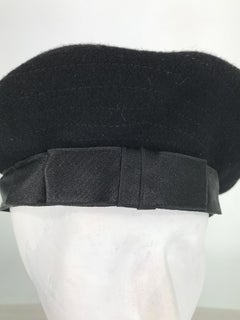 Chanel Black Silk Bow Band Top Stitched Wool Beret 1980s