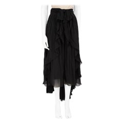 Chanel Black Silk Bow & Ruffle Asymmetric Skirt Size S