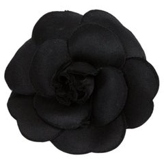 Vintage Chanel Black Silk Camelia Brooch