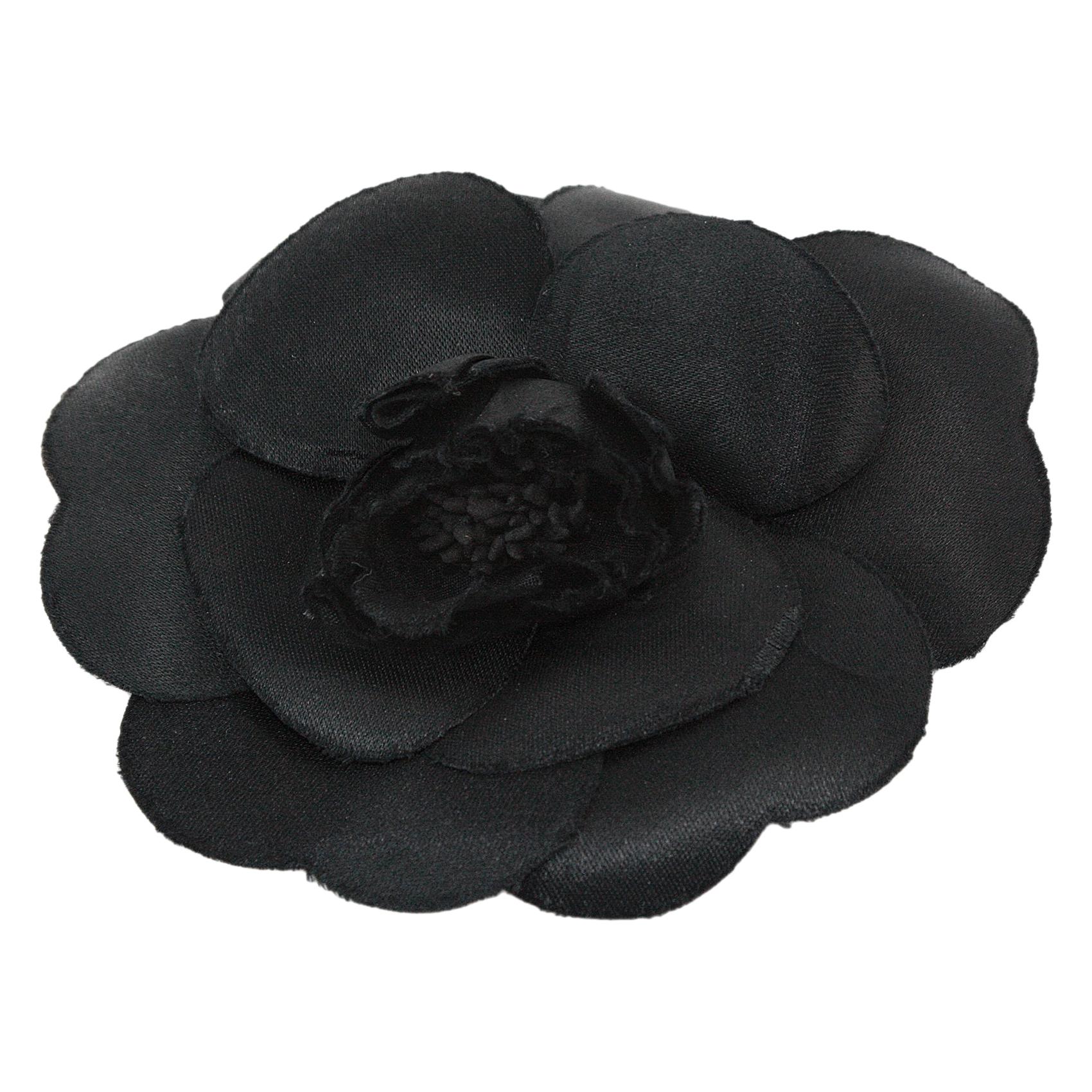 Chanel Black Silk Camellia Brooch