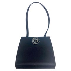 Chanel Black Silk Camellia Evening bag 