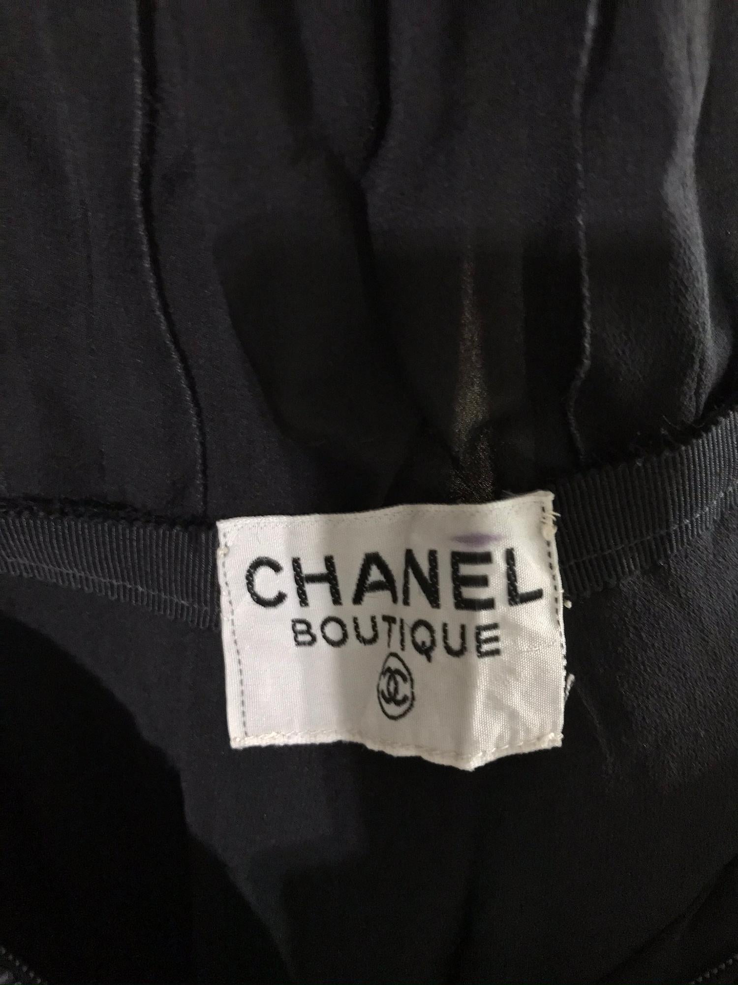 Chanel Black Silk Chiffon beaded Hip Dolman Sleeve Evening Gown 1980s 13