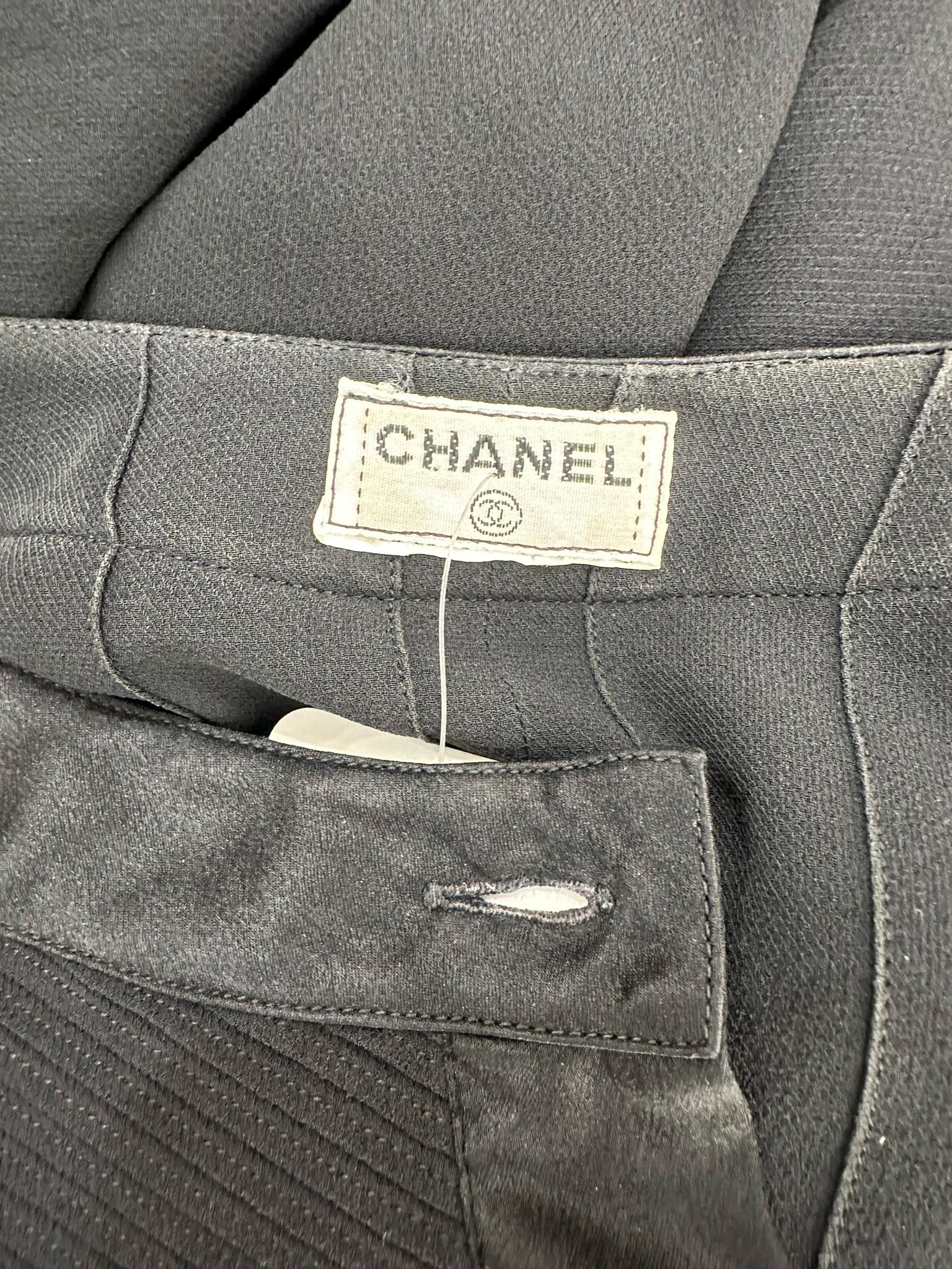 Chanel Black Silk Chiffon & Satin Pleated Long Sleeve Button Front Blouse 9