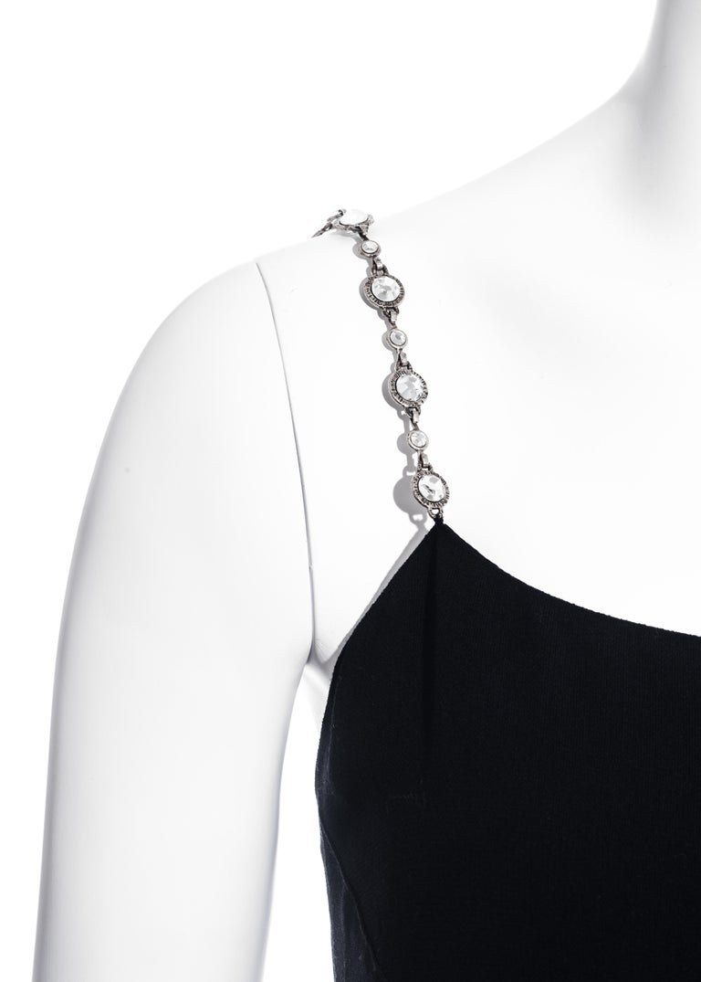 Black Chanel black silk column dress with crystal shoulder straps, ss 1998