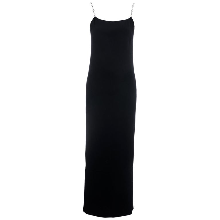 Chanel black silk column dress with crystal shoulder straps, ss