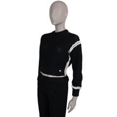 CHANEL black silk & cotton 22C DUBAI CROCHET CROPPED Sweater 36 XS