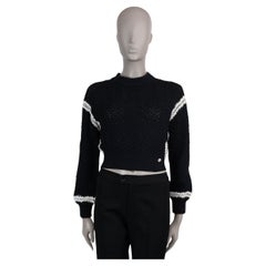 CHANEL black silk & cotton 22C DUBAI CROCHET CROPPED Sweater 36 XS