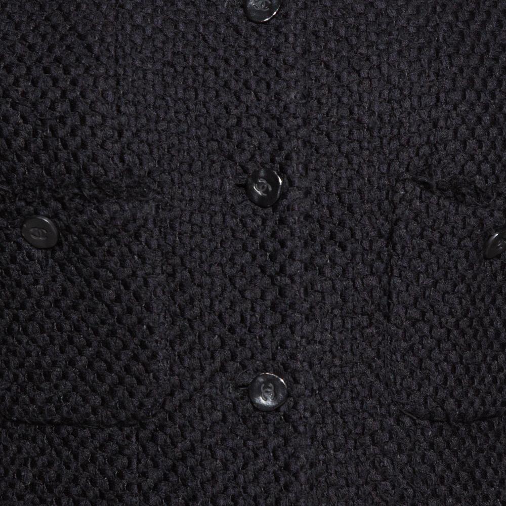Chanel Black Silk & Cotton Fringed Button Front Jacket L 4