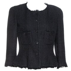 Chanel Black Silk & Cotton Fringed Button Front Jacket L