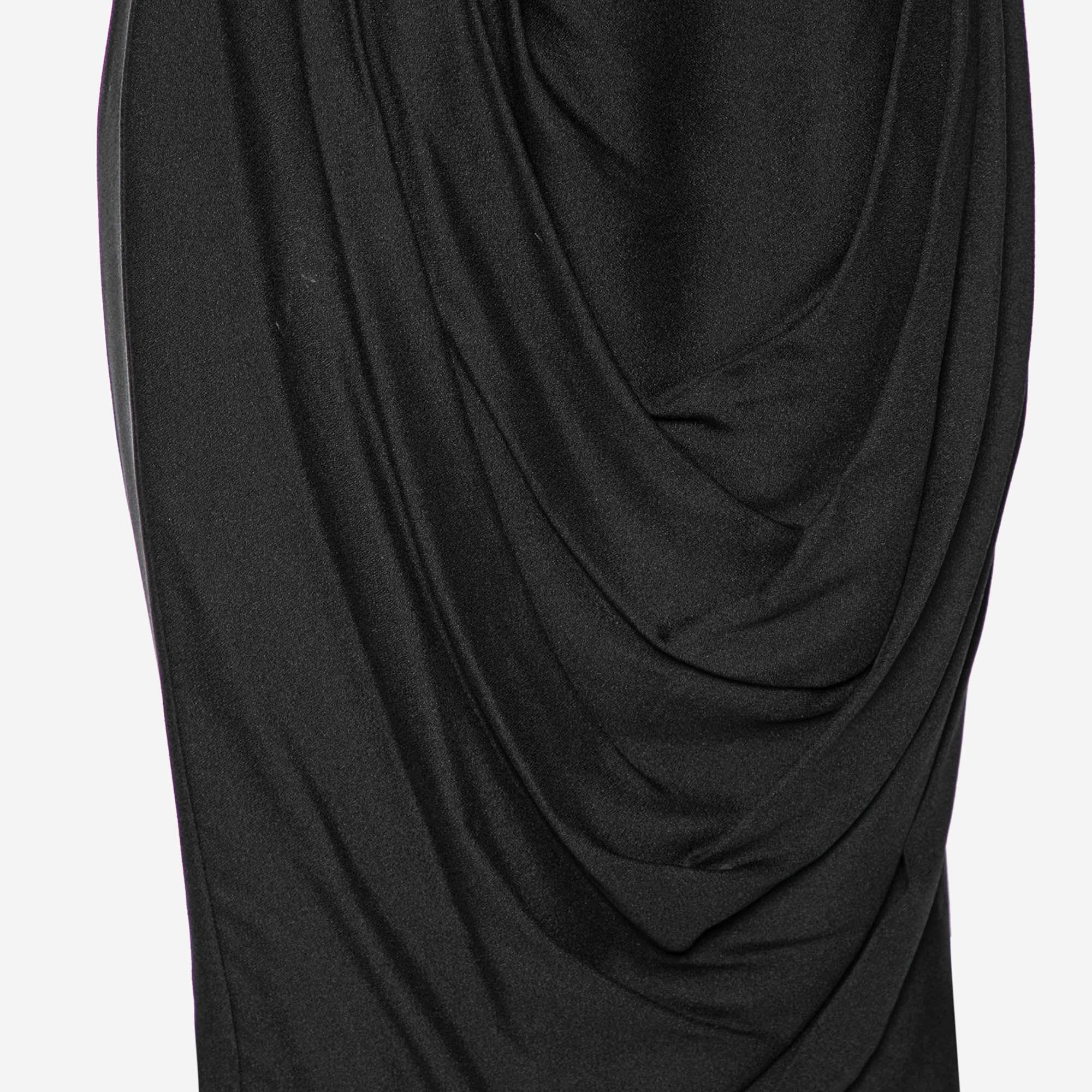 Chanel Black Silk Crepe Draped Skirt M In Good Condition For Sale In Dubai, Al Qouz 2