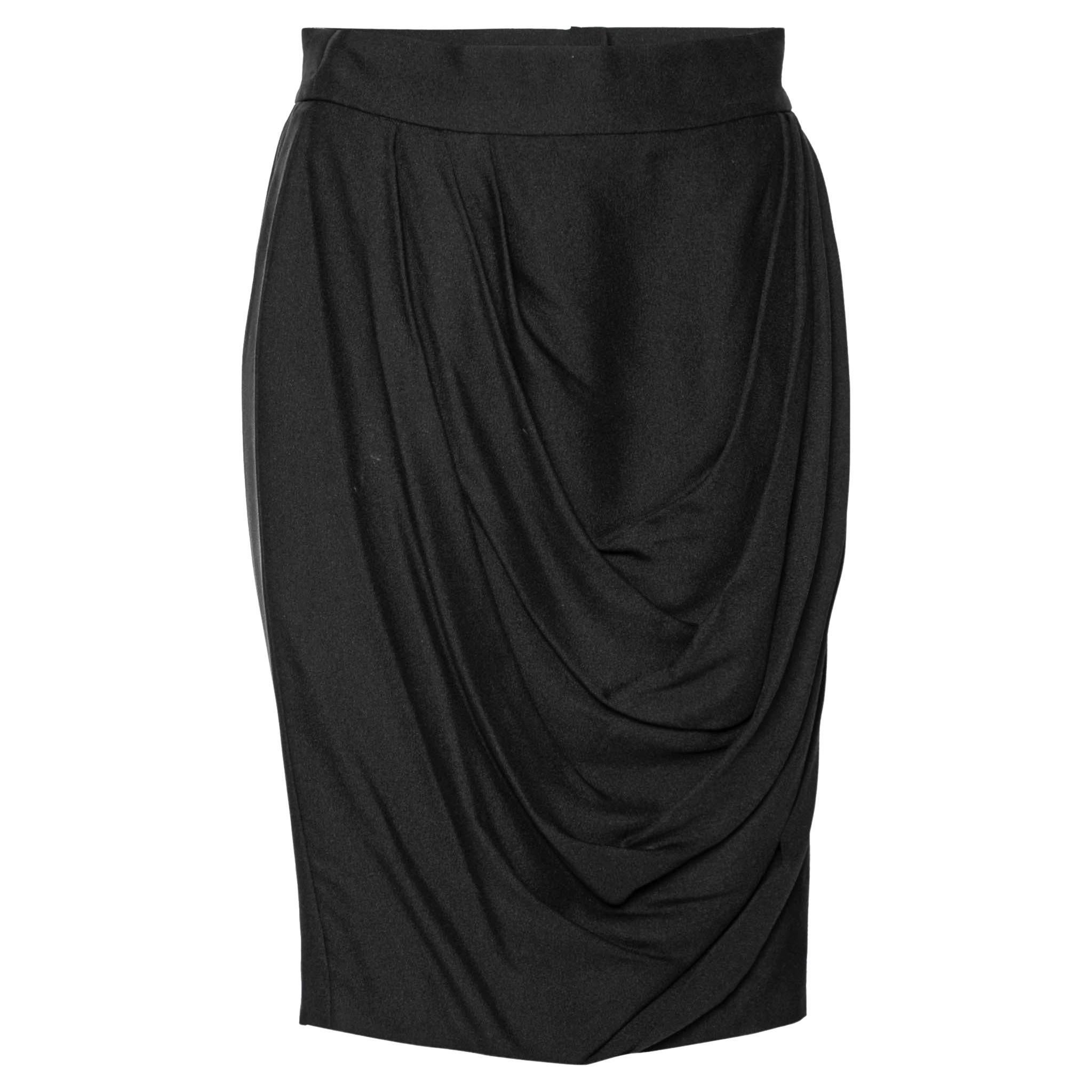 Chanel Black Silk Crepe Draped Skirt M For Sale