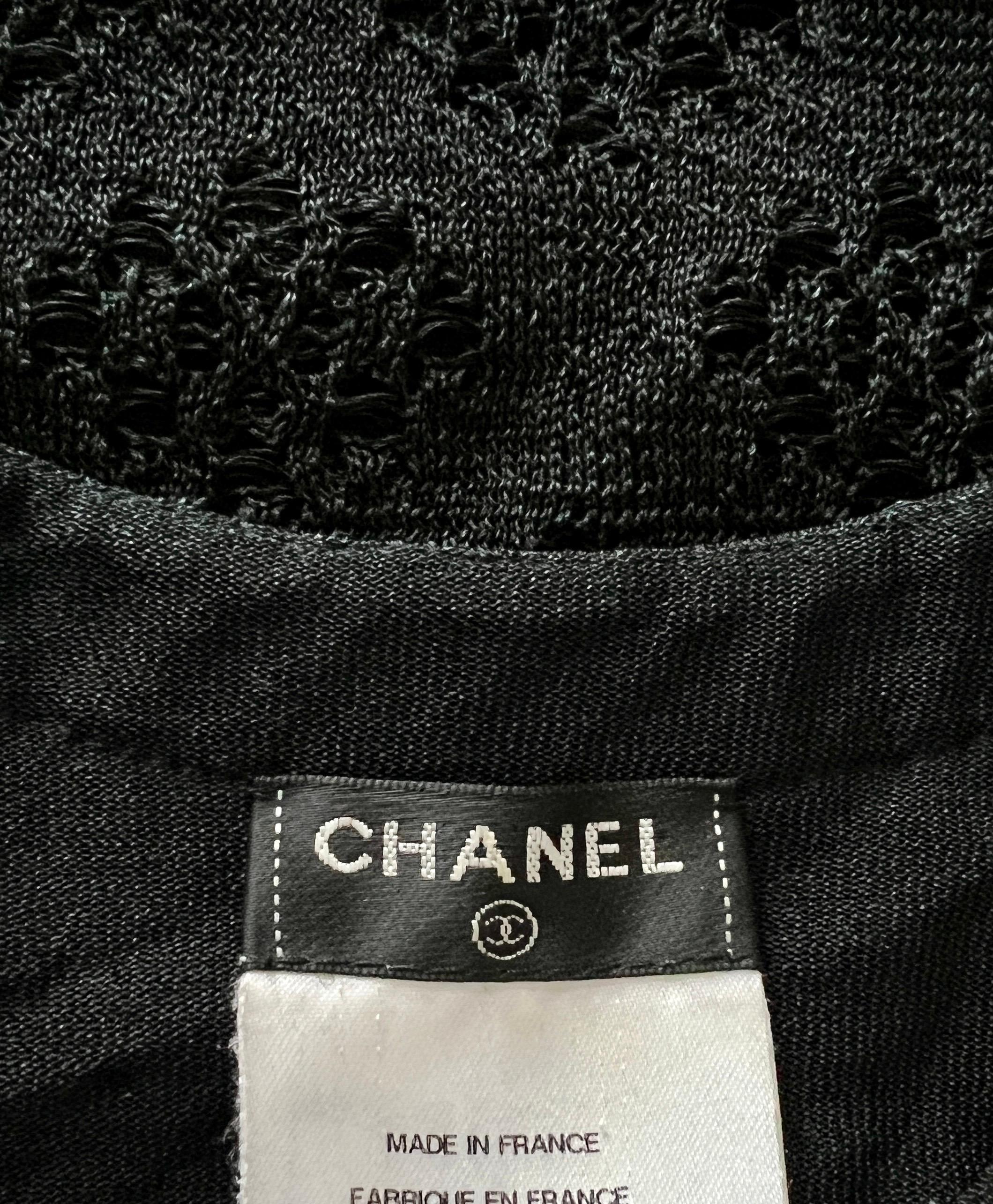 CHANEL Black Silk Crochet Knit Dress CC Star Logo Buttons 38 For Sale 2