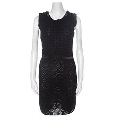 Chanel Black Silk Crochet Lace Overlay Sleeveless Sheath Dress S