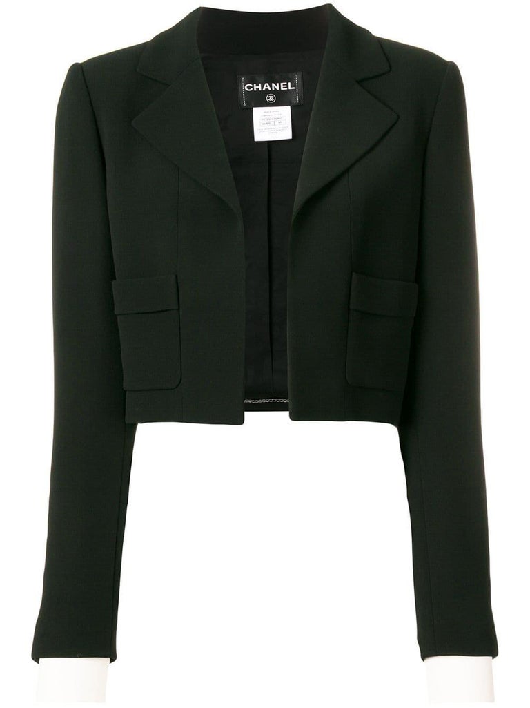 Chanel Black Silk Cropped Jacket at 1stDibs