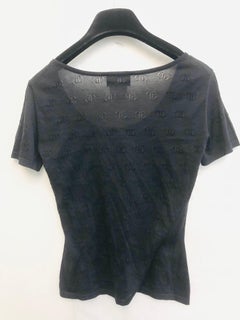Chanel black silk cutout CC logo short sleeves top